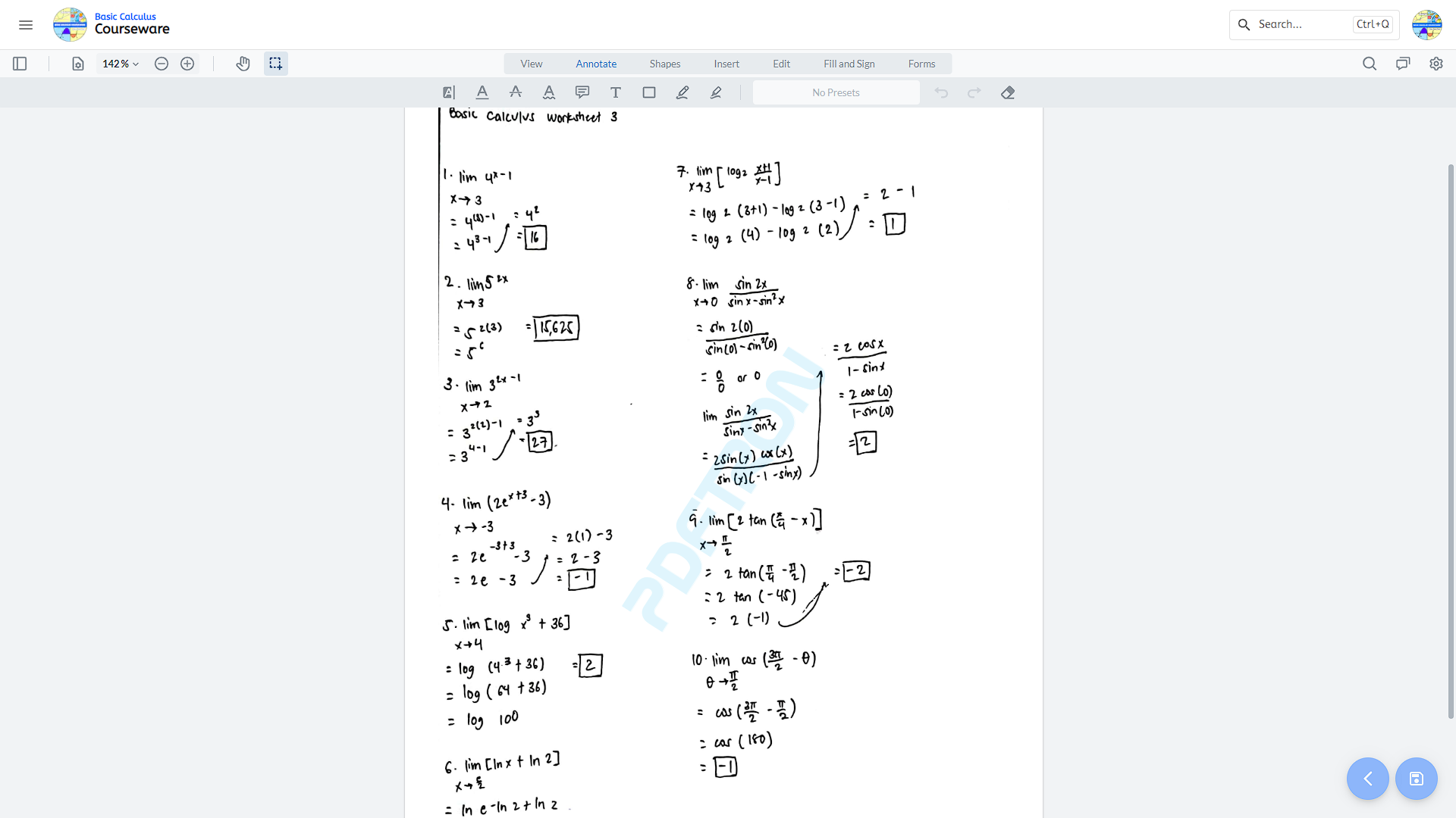 Basic Calculus Courseware screenshot 1